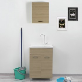 Mobile lavanderia inclusa di vasca in ceramica 60x50 Lago Dolomite Rovere Sbiancato